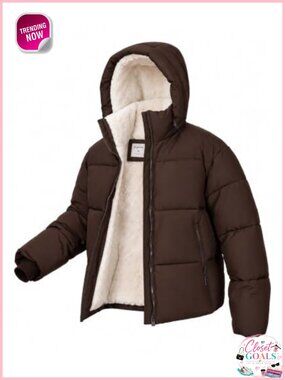 Womens Cropped Puffer Jacket Faux Fur Lined Quilted Winter Coat Zip